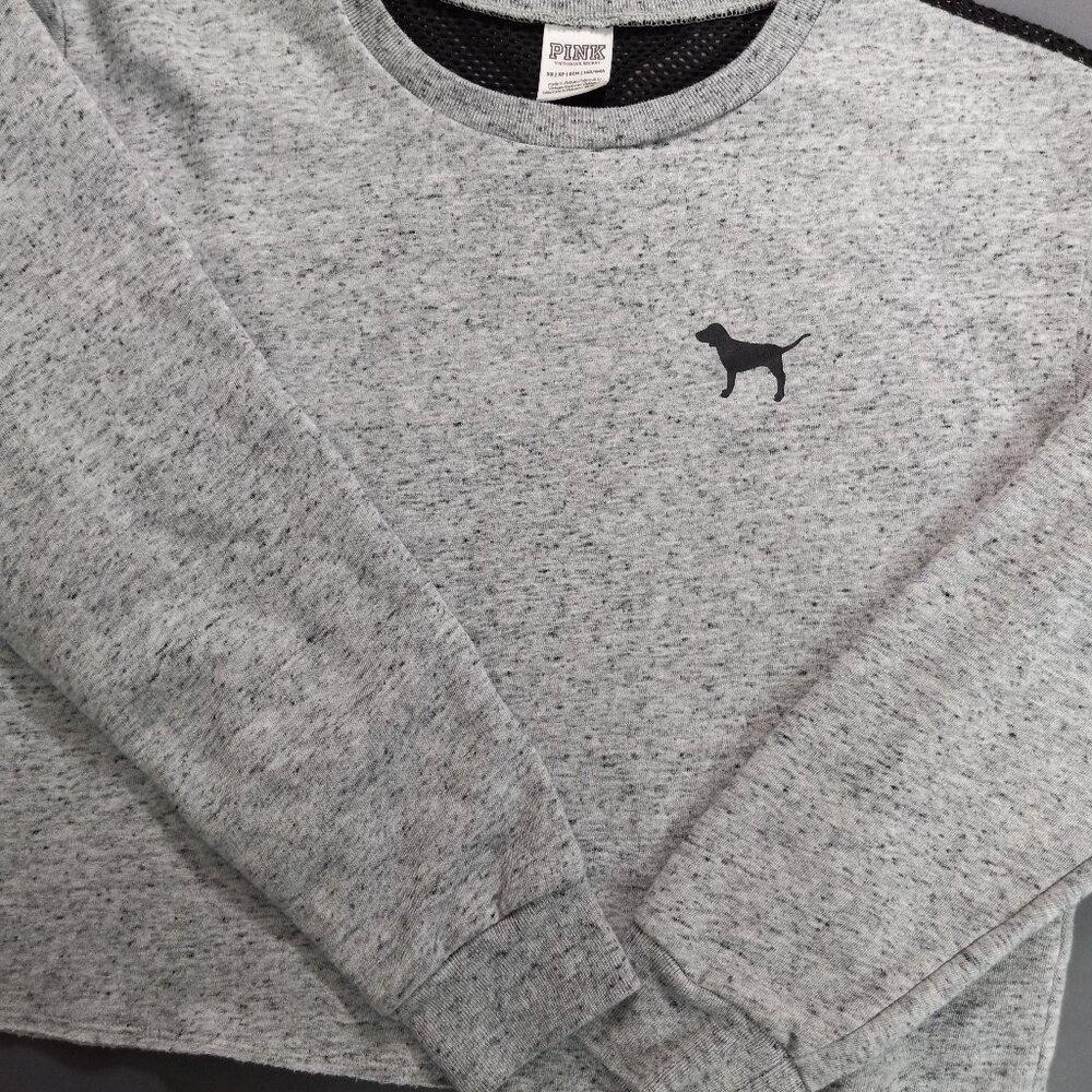 Pink Victoria's Secret Gray Marl Cropped Sweatshirt Mesh Shoulderโ XS